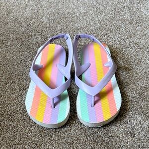 Old Navy Kids Rainbow Stripe Flip Flops with Lilac Back Straps